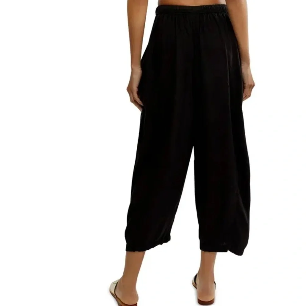 FREE‎ PEOPLE BOHO QUINN BLACK VISCOSE/LINEN BLEND PANTS BOHEMIAN RESORT-WEAR EUC - Picture 5 of 13